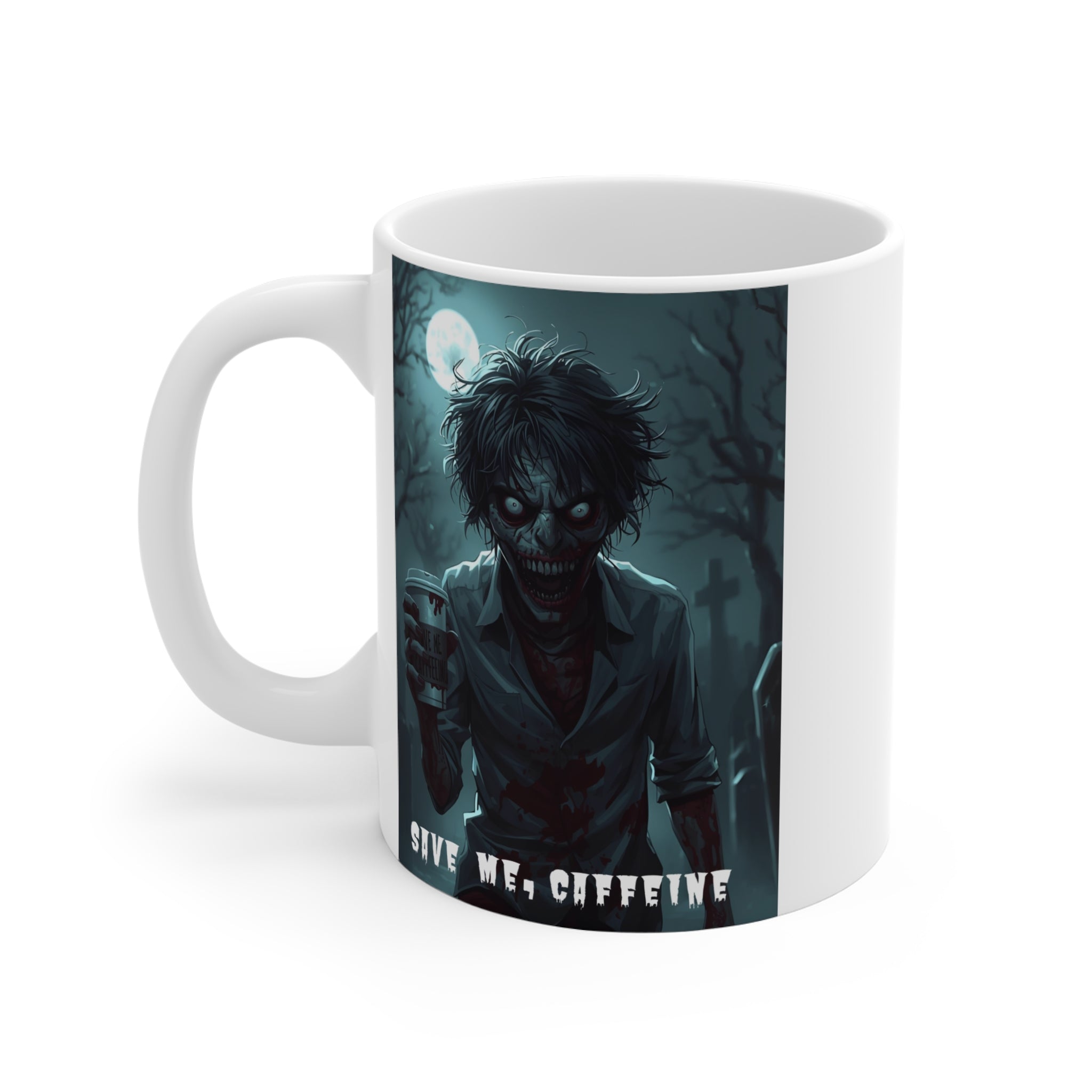 Zombie Coffee Mug, Give Me Caffeine, Horror Mug, Halloween Gift, Gothic Kitchen Decor, Unique Beverage Mug