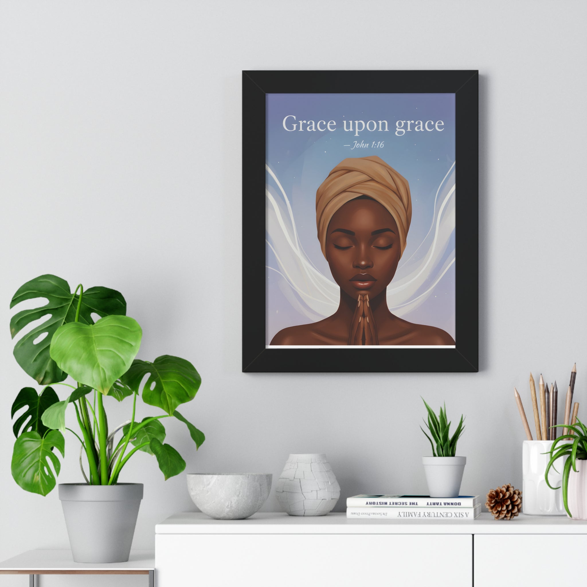 Inspirational Framed Poster, Grace upon Grace Art, Spiritual Wall Decor, Afrocentric Home Decoration, Motivational Gift