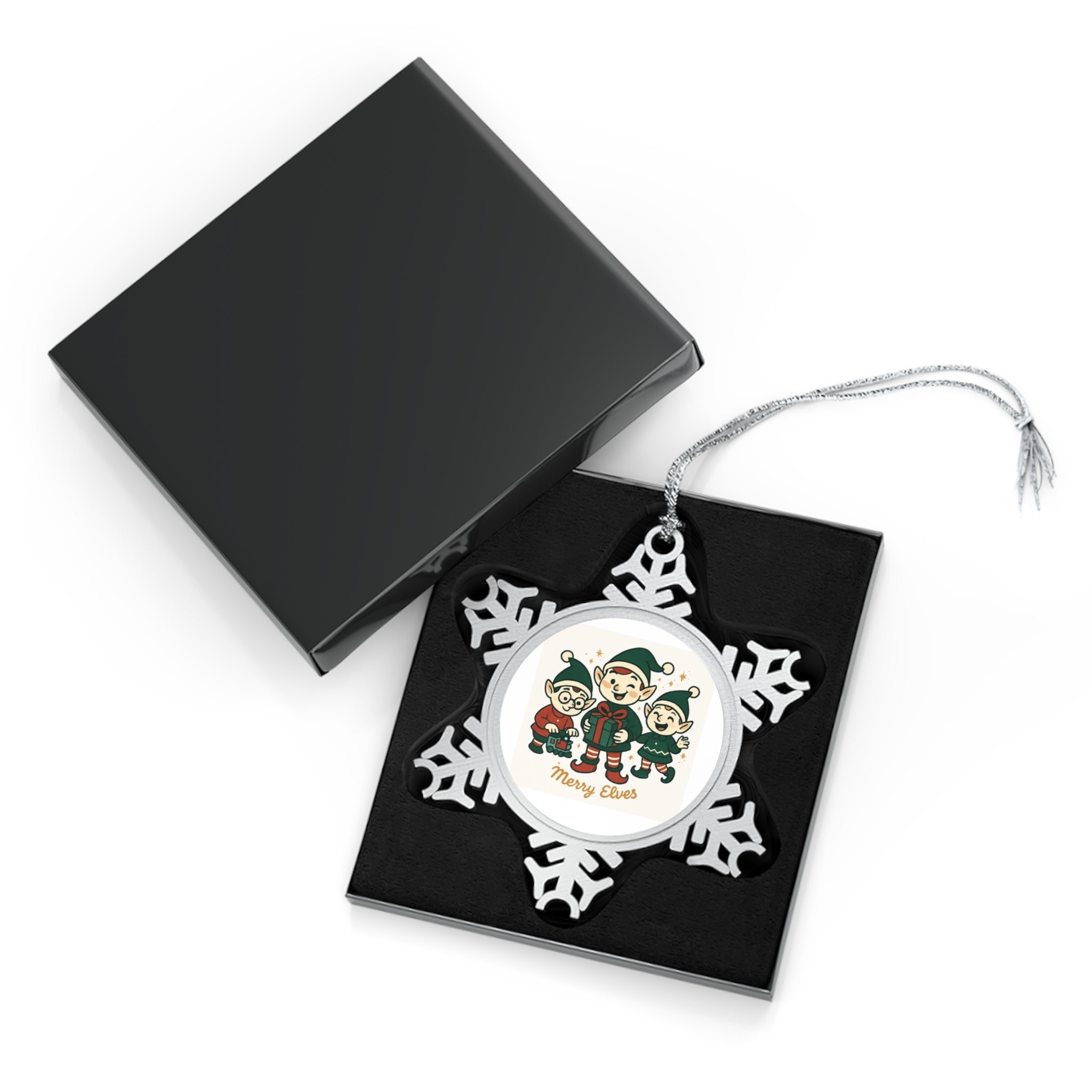 Pewter Snowflake Ornament — 'Merry Elves' Christmas Tree Decoration