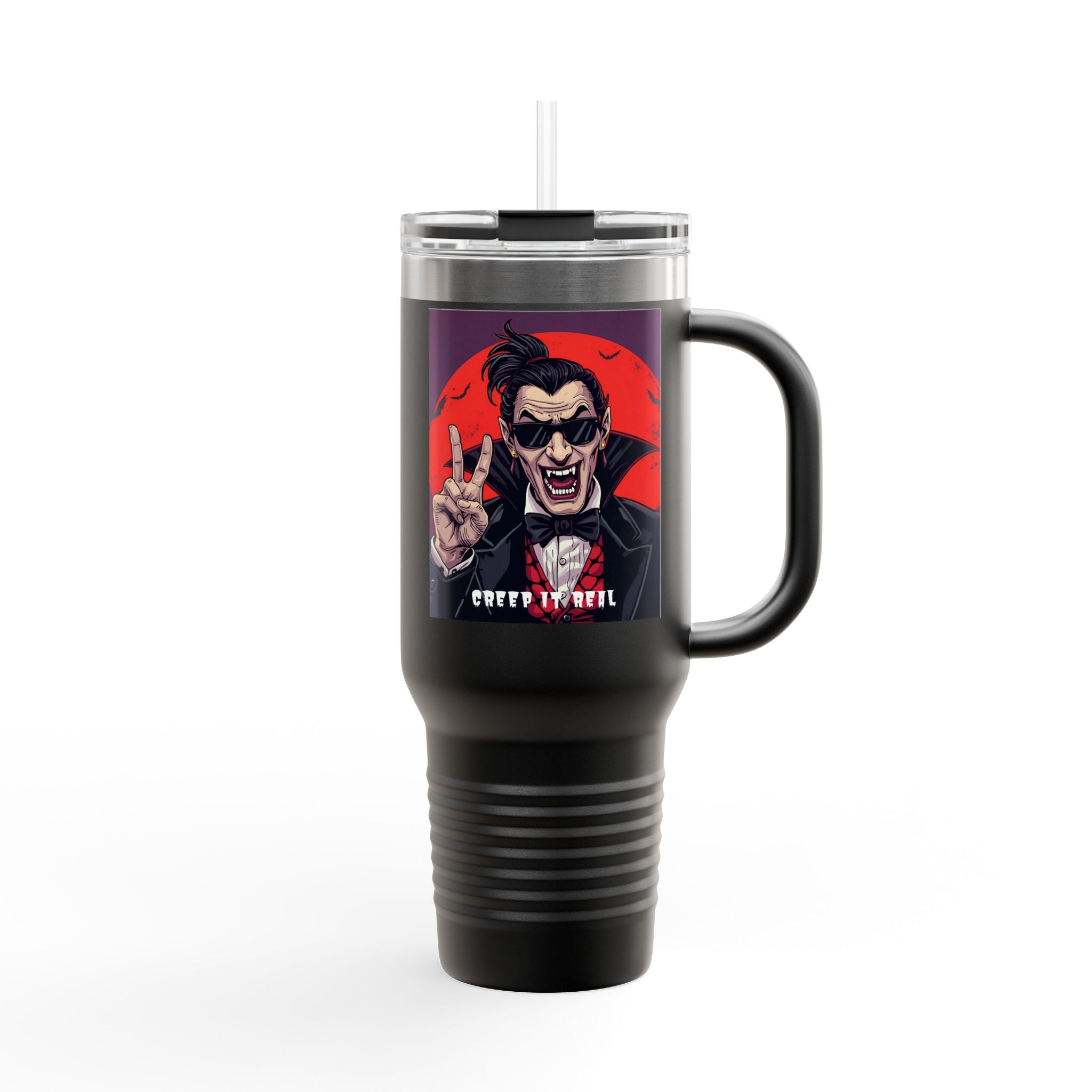 Vampire-Themed Insulated Travel Mug, 40oz - Spooky Coffee Cup, Halloween Gift, Horror Lover's Mug, Unique Drinkware, Fun Travel Tumbler