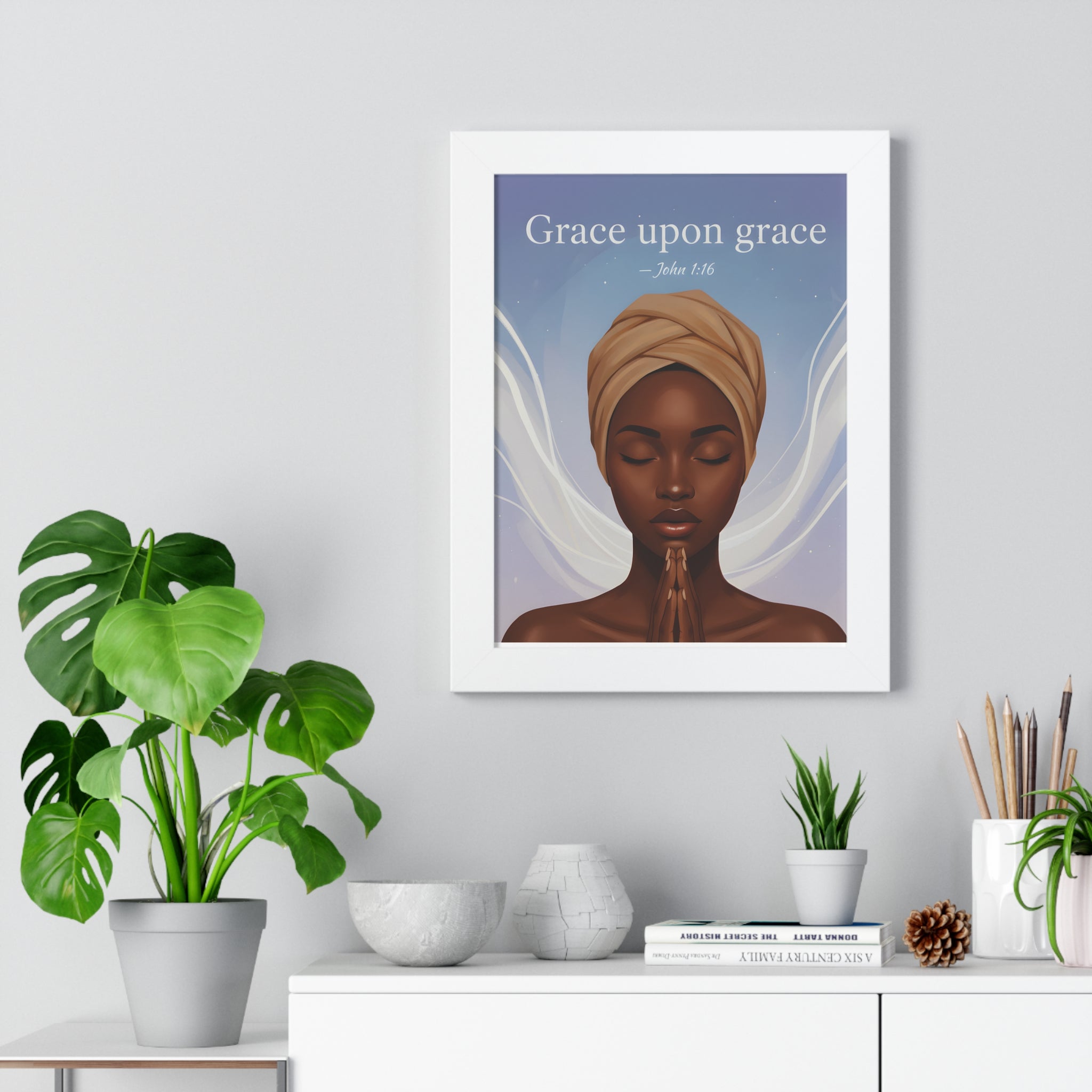 Inspirational Framed Poster, Grace upon Grace Art, Spiritual Wall Decor, Afrocentric Home Decoration, Motivational Gift