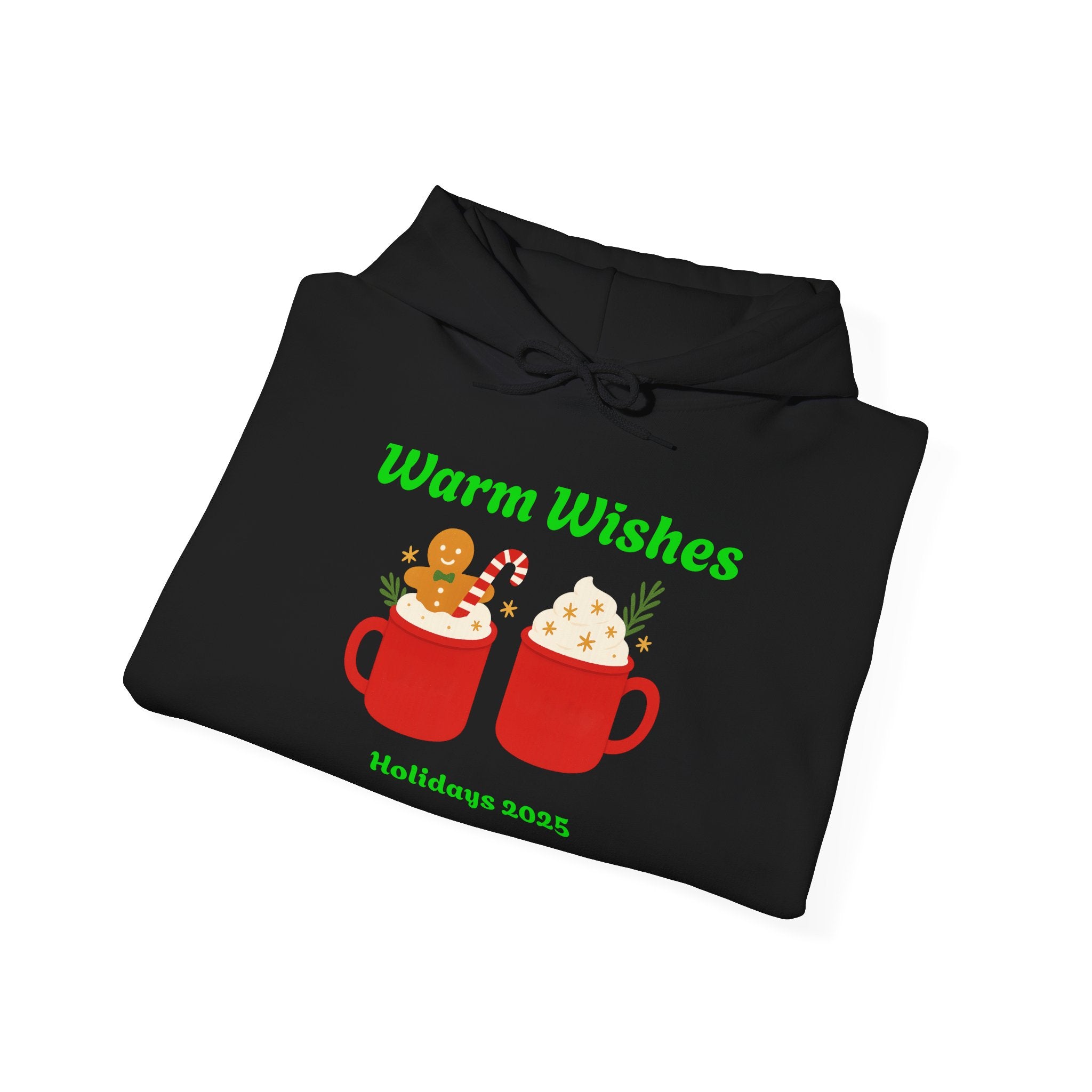 Warm Wishes Holiday Hoodie — Cute Hot Cocoa Mugs with Gingerbread (Holidays 2025)