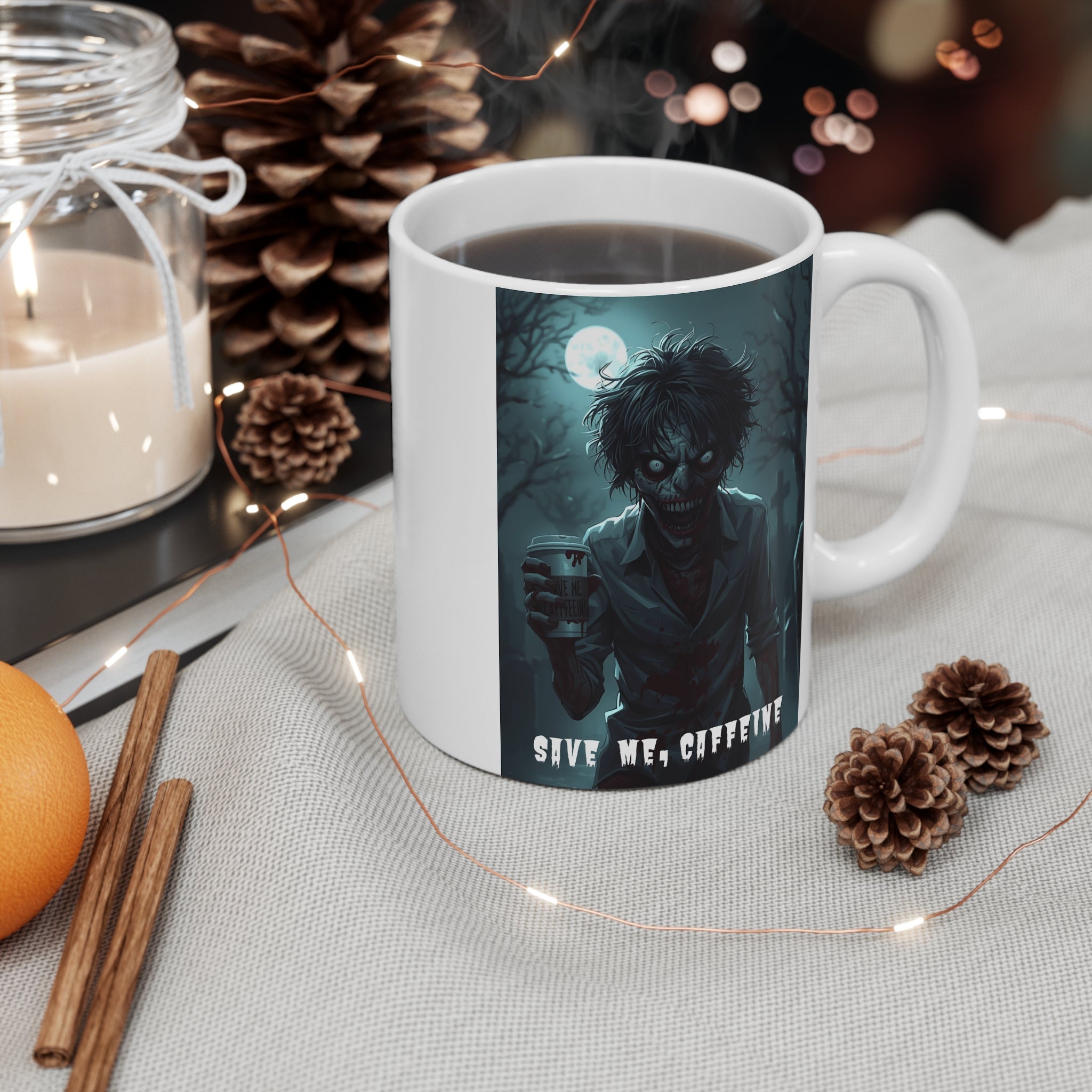 Zombie Coffee Mug, Give Me Caffeine, Horror Mug, Halloween Gift, Gothic Kitchen Decor, Unique Beverage Mug