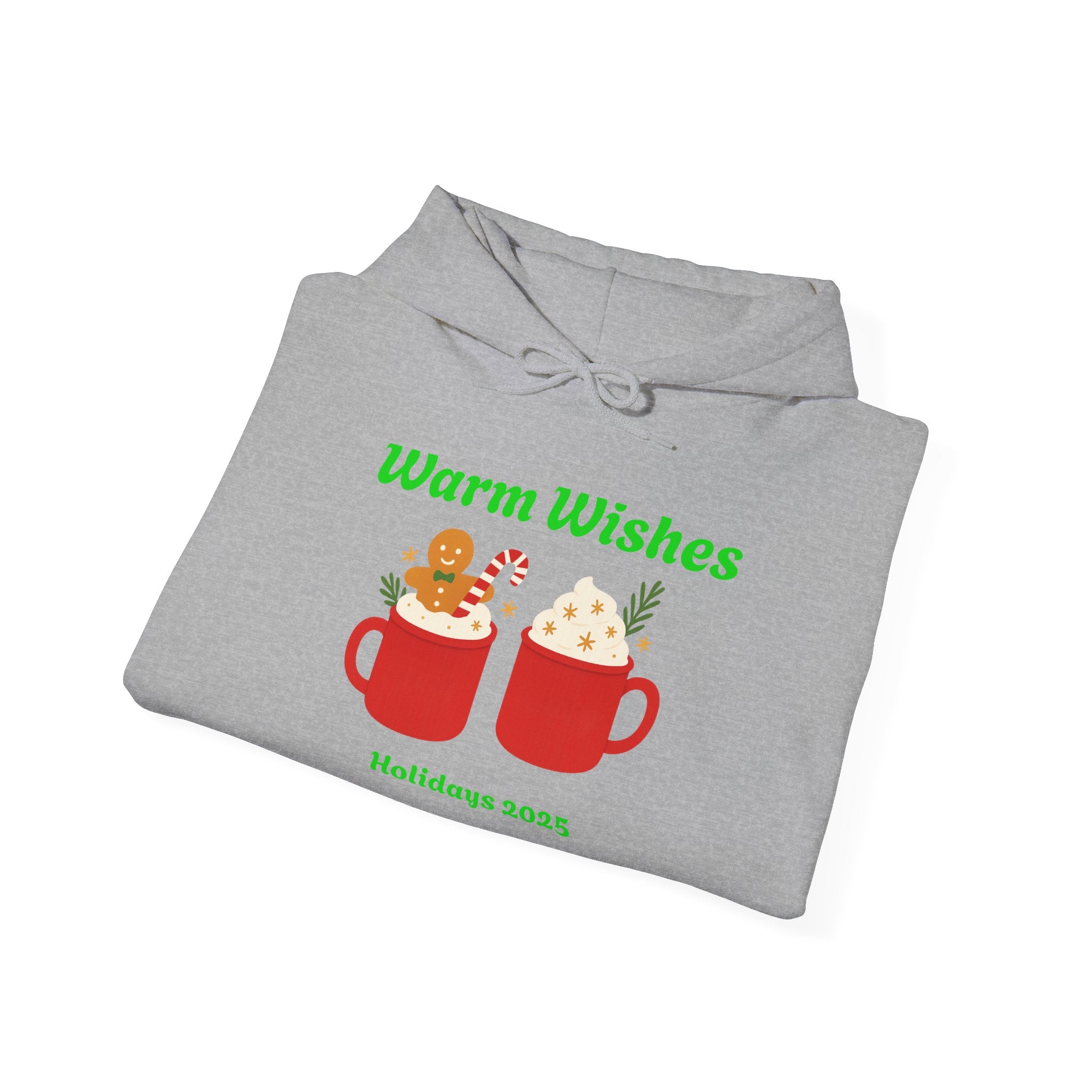 Warm Wishes Holiday Hoodie — Cute Hot Cocoa Mugs with Gingerbread (Holidays 2025)
