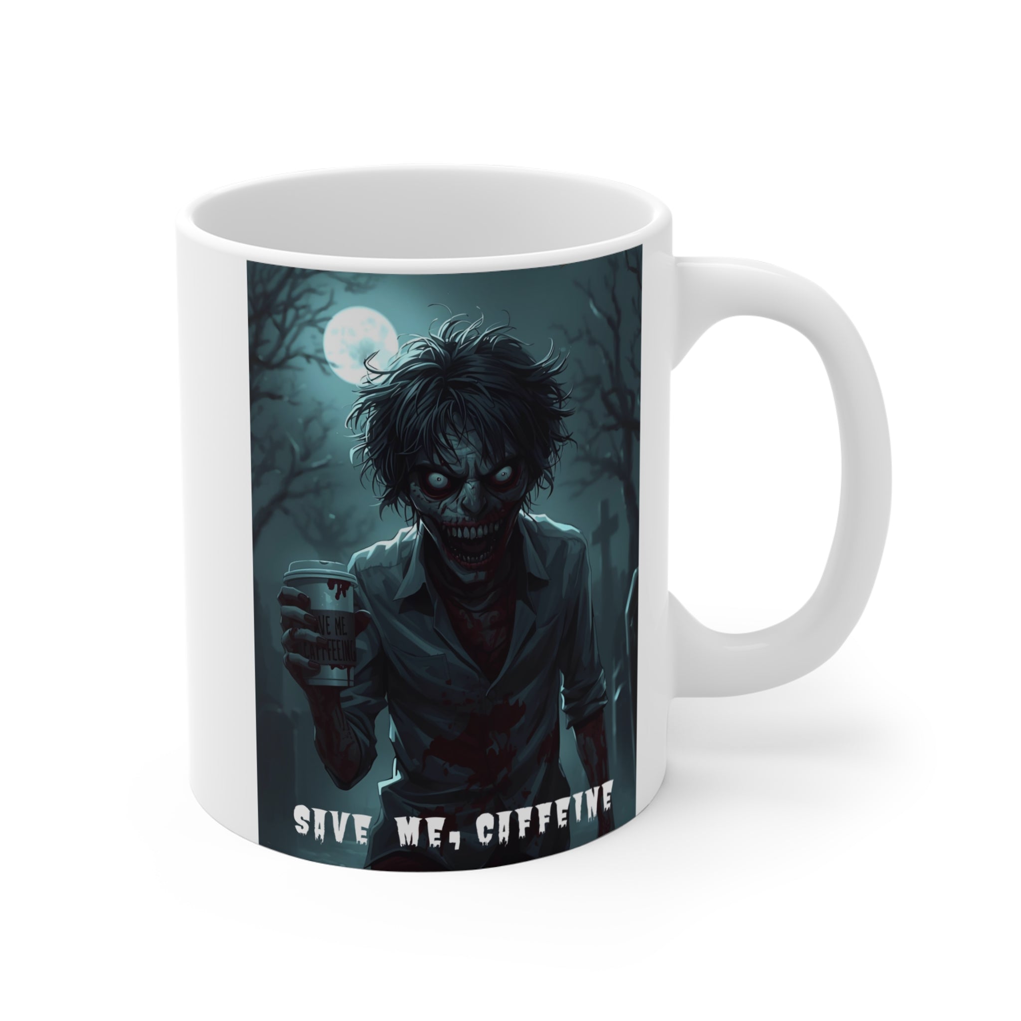 Zombie Coffee Mug, Give Me Caffeine, Horror Mug, Halloween Gift, Gothic Kitchen Decor, Unique Beverage Mug