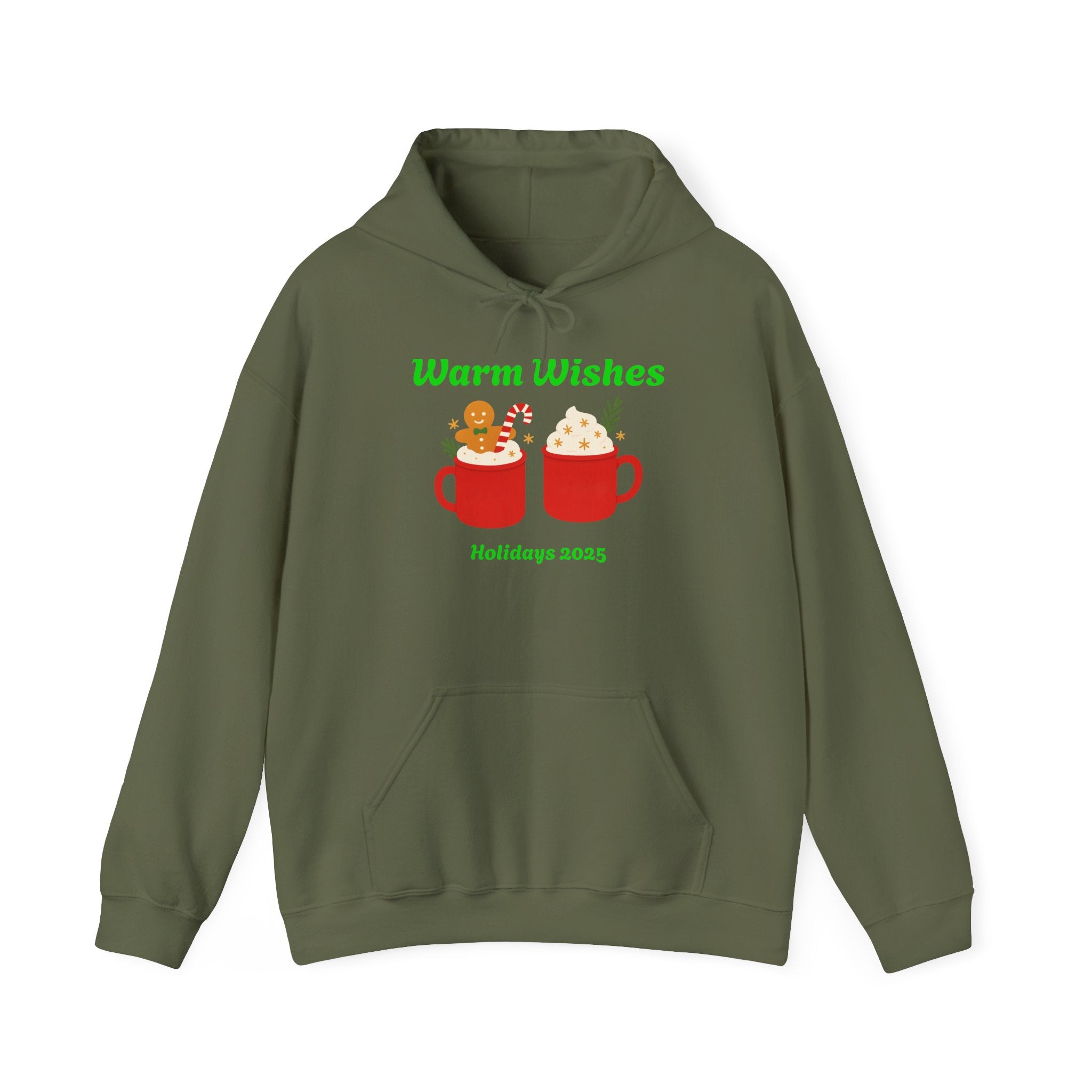 Warm Wishes Holiday Hoodie — Cute Hot Cocoa Mugs with Gingerbread (Holidays 2025)