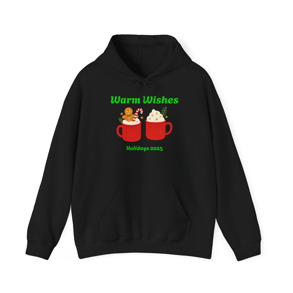 Warm Wishes Holiday Hoodie — Cute Hot Cocoa Mugs with Gingerbread (Holidays 2025)