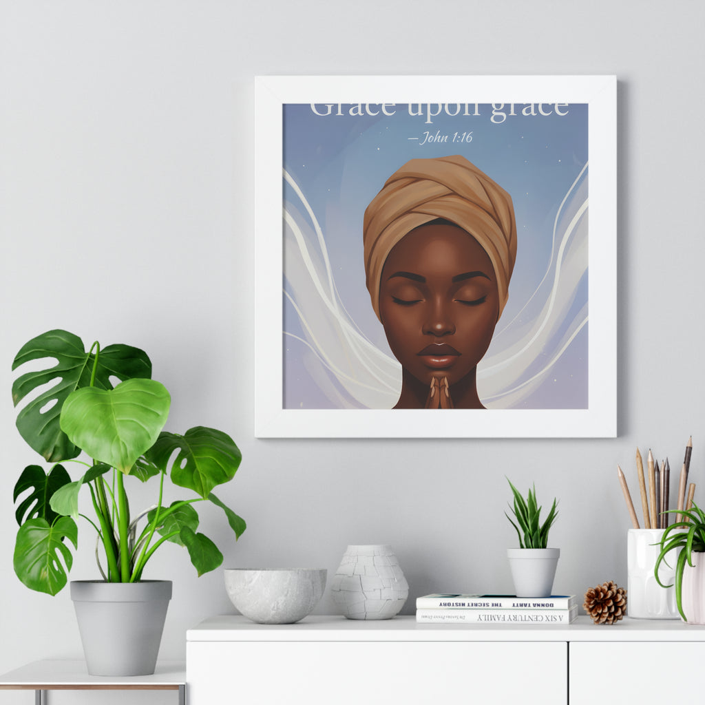 Inspirational Framed Poster, Grace upon Grace Art, Spiritual Wall Decor, Afrocentric Home Decoration, Motivational Gift
