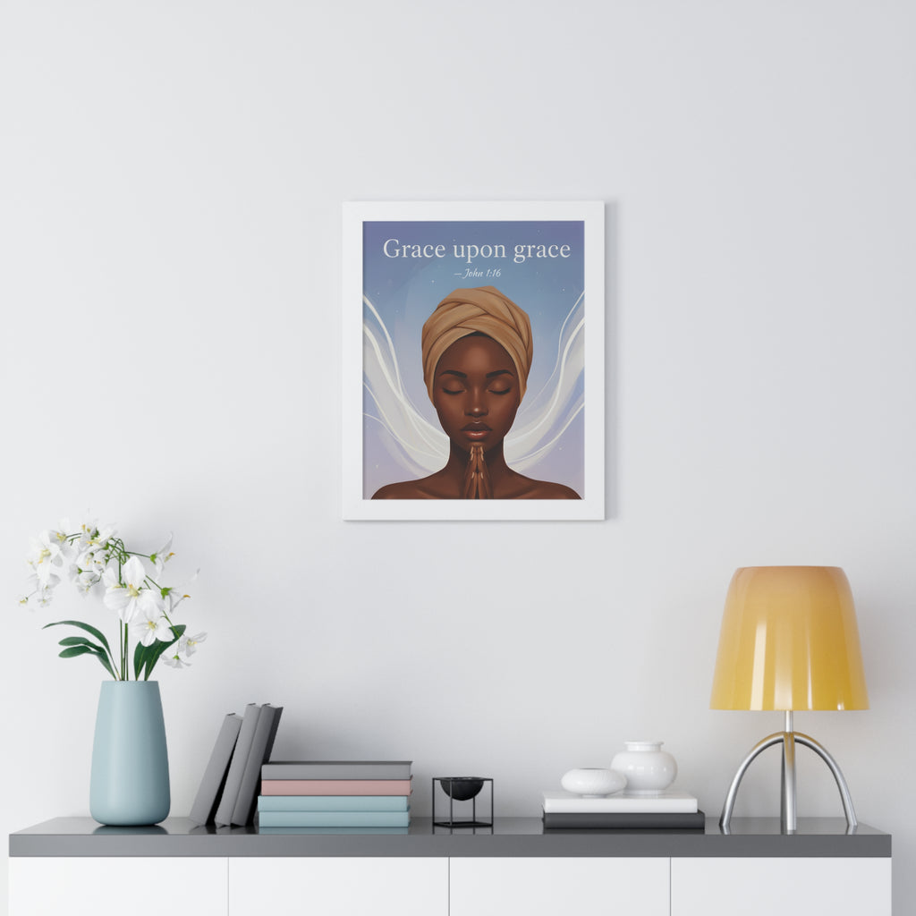 Inspirational Framed Poster, Grace upon Grace Art, Spiritual Wall Decor, Afrocentric Home Decoration, Motivational Gift