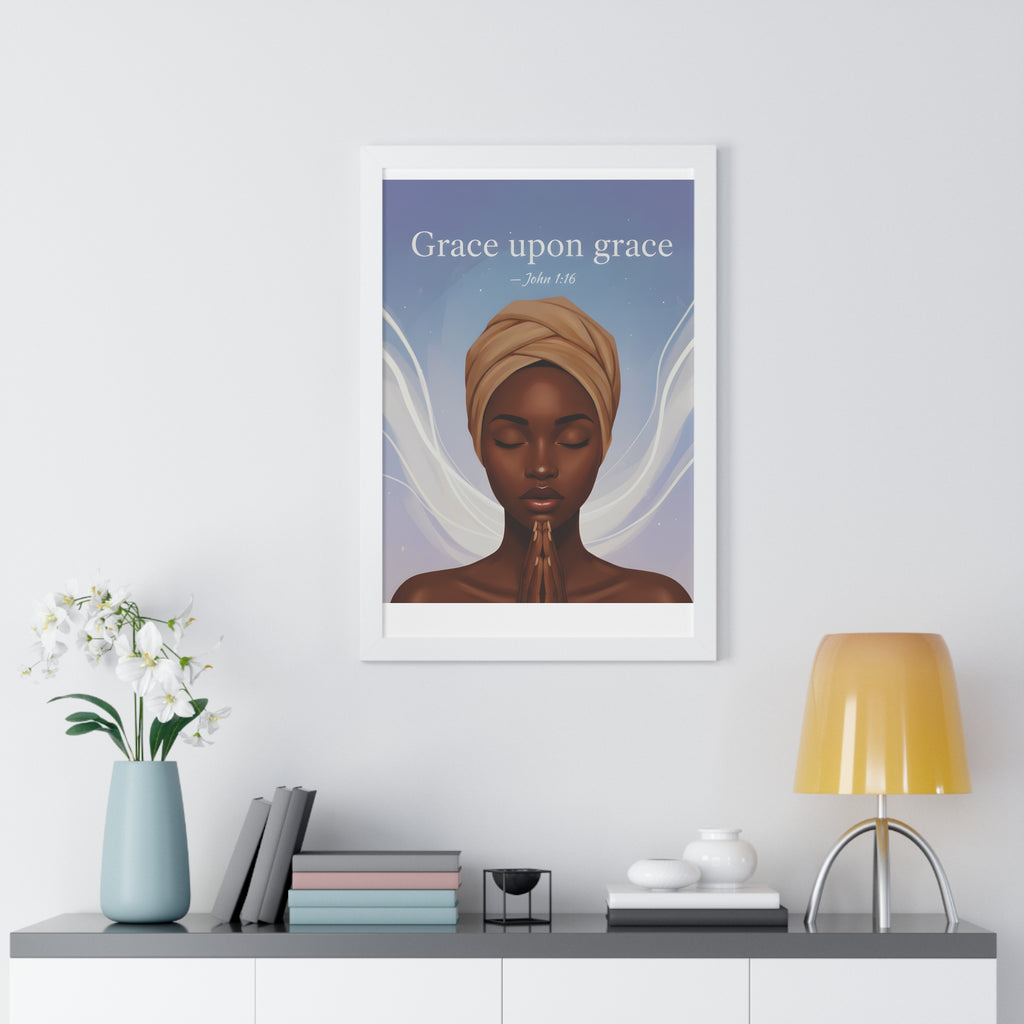 Inspirational Framed Poster, Grace upon Grace Art, Spiritual Wall Decor, Afrocentric Home Decoration, Motivational Gift