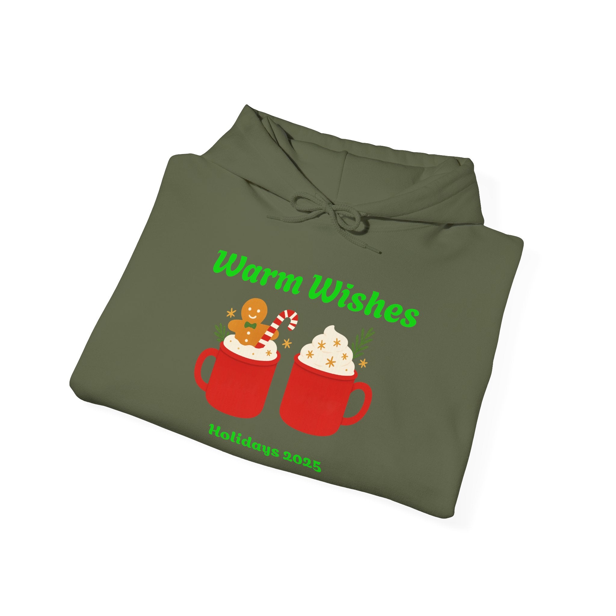 Warm Wishes Holiday Hoodie — Cute Hot Cocoa Mugs with Gingerbread (Holidays 2025)