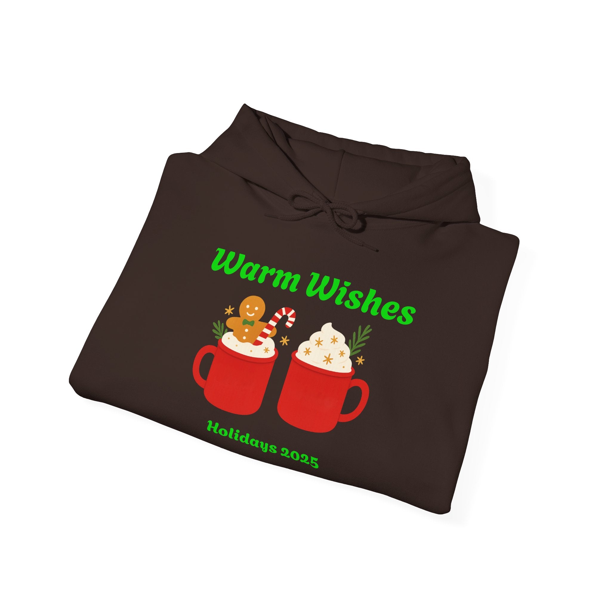 Warm Wishes Holiday Hoodie — Cute Hot Cocoa Mugs with Gingerbread (Holidays 2025)