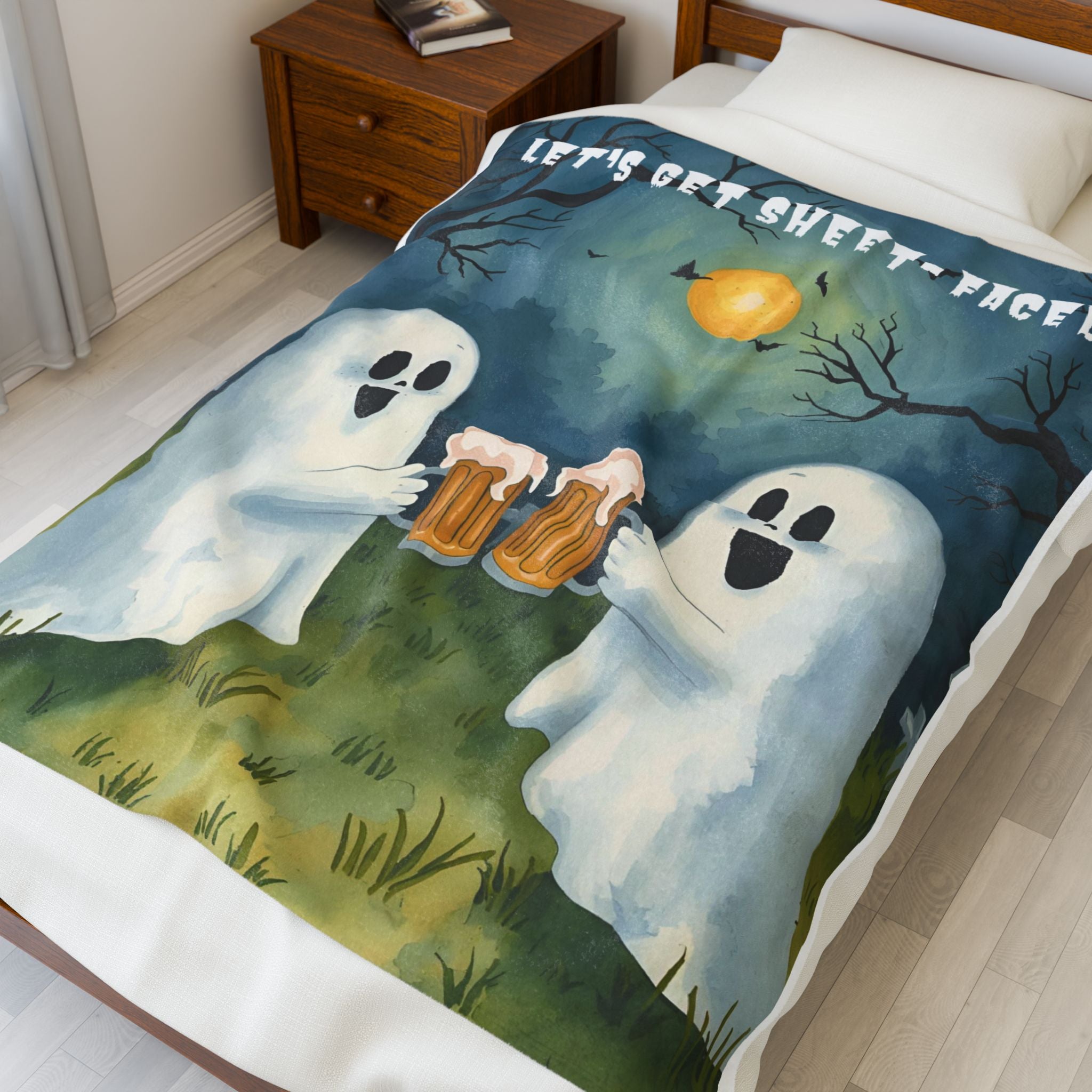 Cozy Halloween Ghost Blanket | Soft Velveteen Throw | Perfect Gift for Spooky Season, Halloween Decor, Cozy Nights, Fun Party