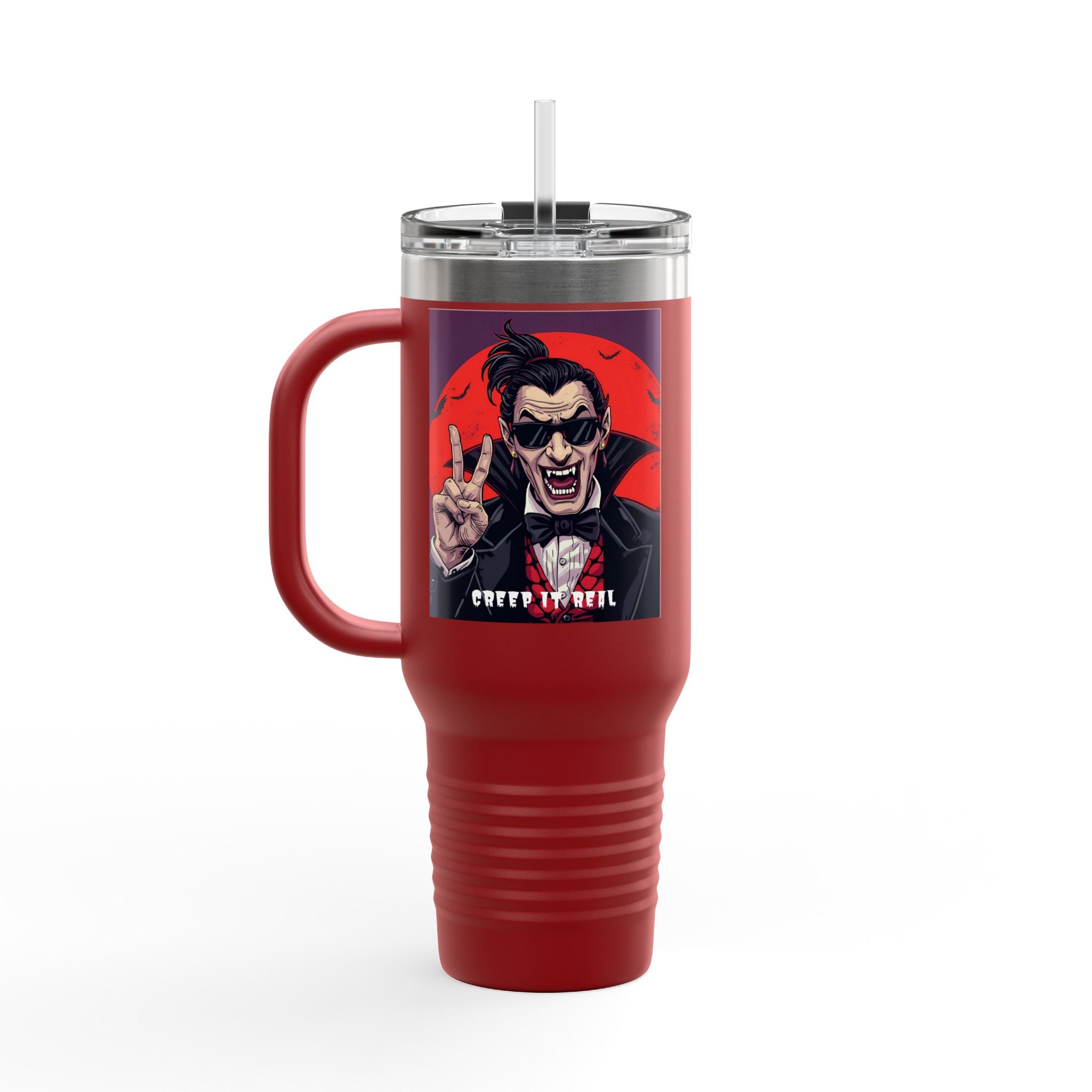 Vampire-Themed Insulated Travel Mug, 40oz - Spooky Coffee Cup, Halloween Gift, Horror Lover's Mug, Unique Drinkware, Fun Travel Tumbler