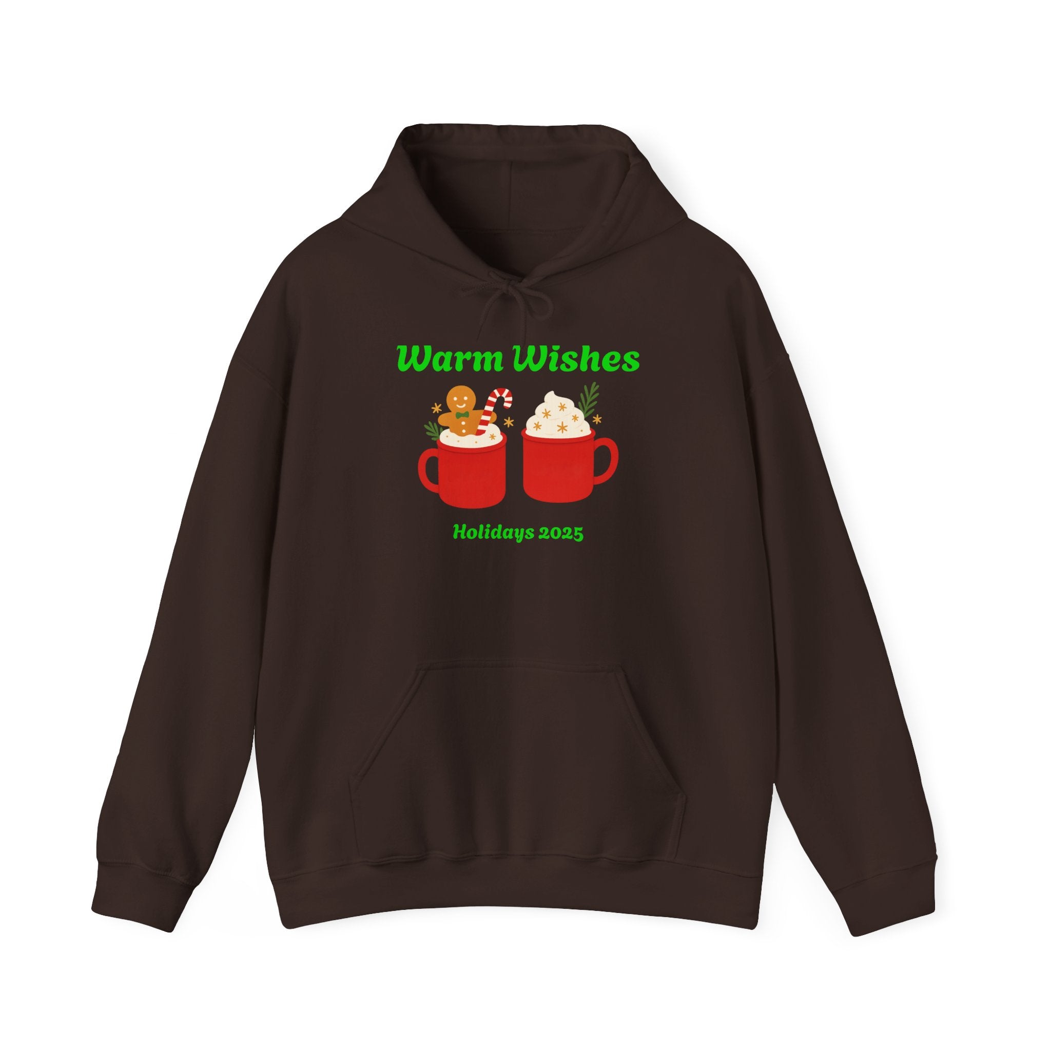 Warm Wishes Holiday Hoodie — Cute Hot Cocoa Mugs with Gingerbread (Holidays 2025)
