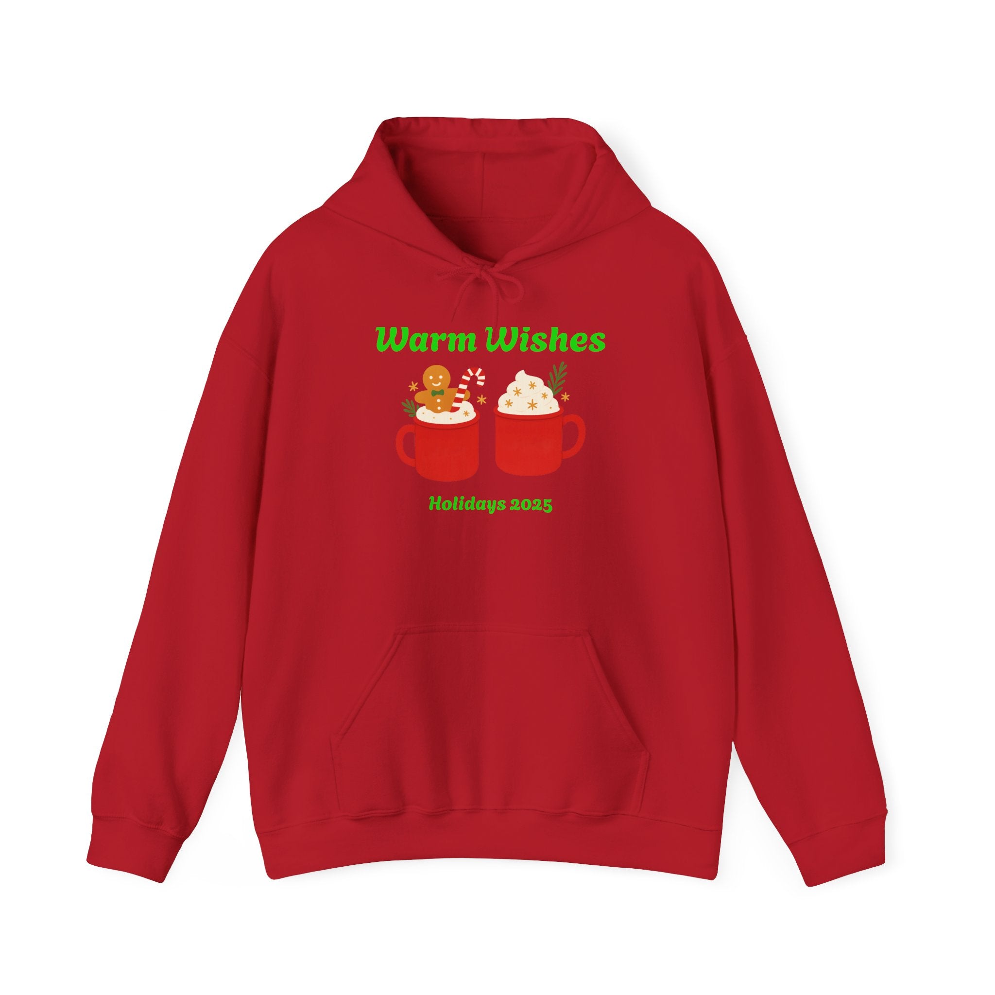Warm Wishes Holiday Hoodie — Cute Hot Cocoa Mugs with Gingerbread (Holidays 2025)