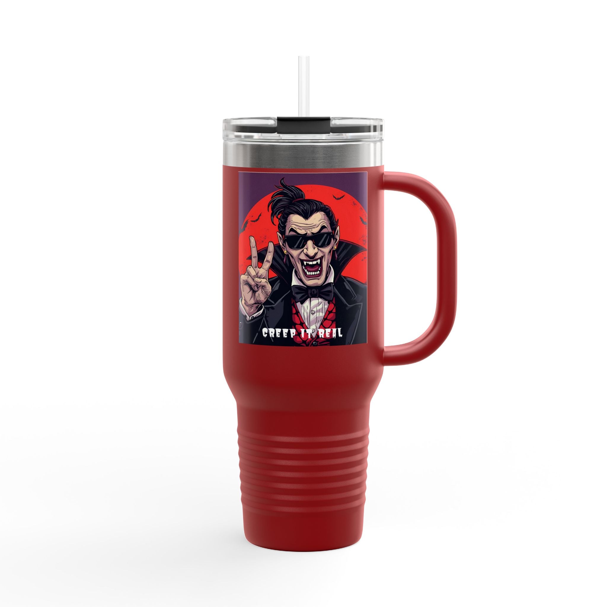 Vampire-Themed Insulated Travel Mug, 40oz - Spooky Coffee Cup, Halloween Gift, Horror Lover's Mug, Unique Drinkware, Fun Travel Tumbler
