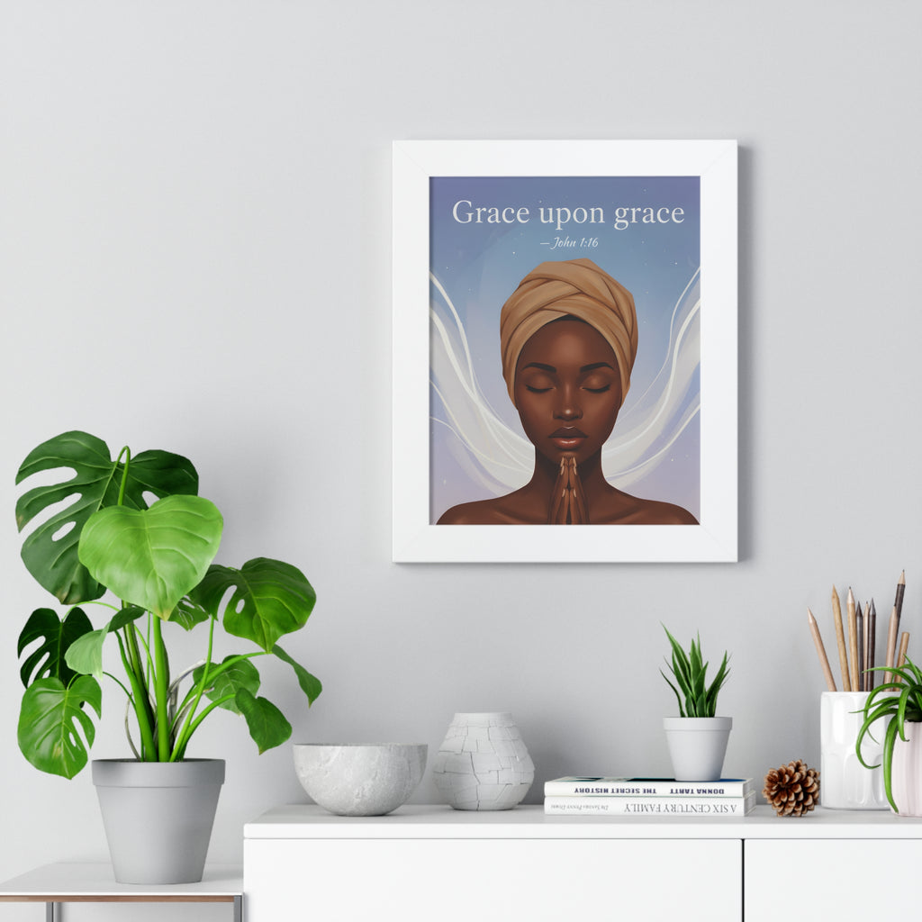 Inspirational Framed Poster, Grace upon Grace Art, Spiritual Wall Decor, Afrocentric Home Decoration, Motivational Gift