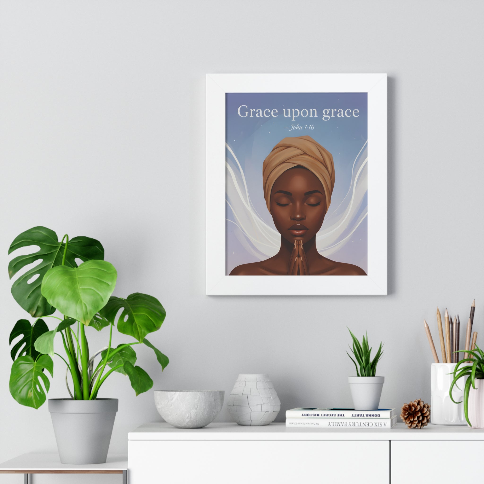 Inspirational Framed Poster, Grace upon Grace Art, Spiritual Wall Decor, Afrocentric Home Decoration, Motivational Gift