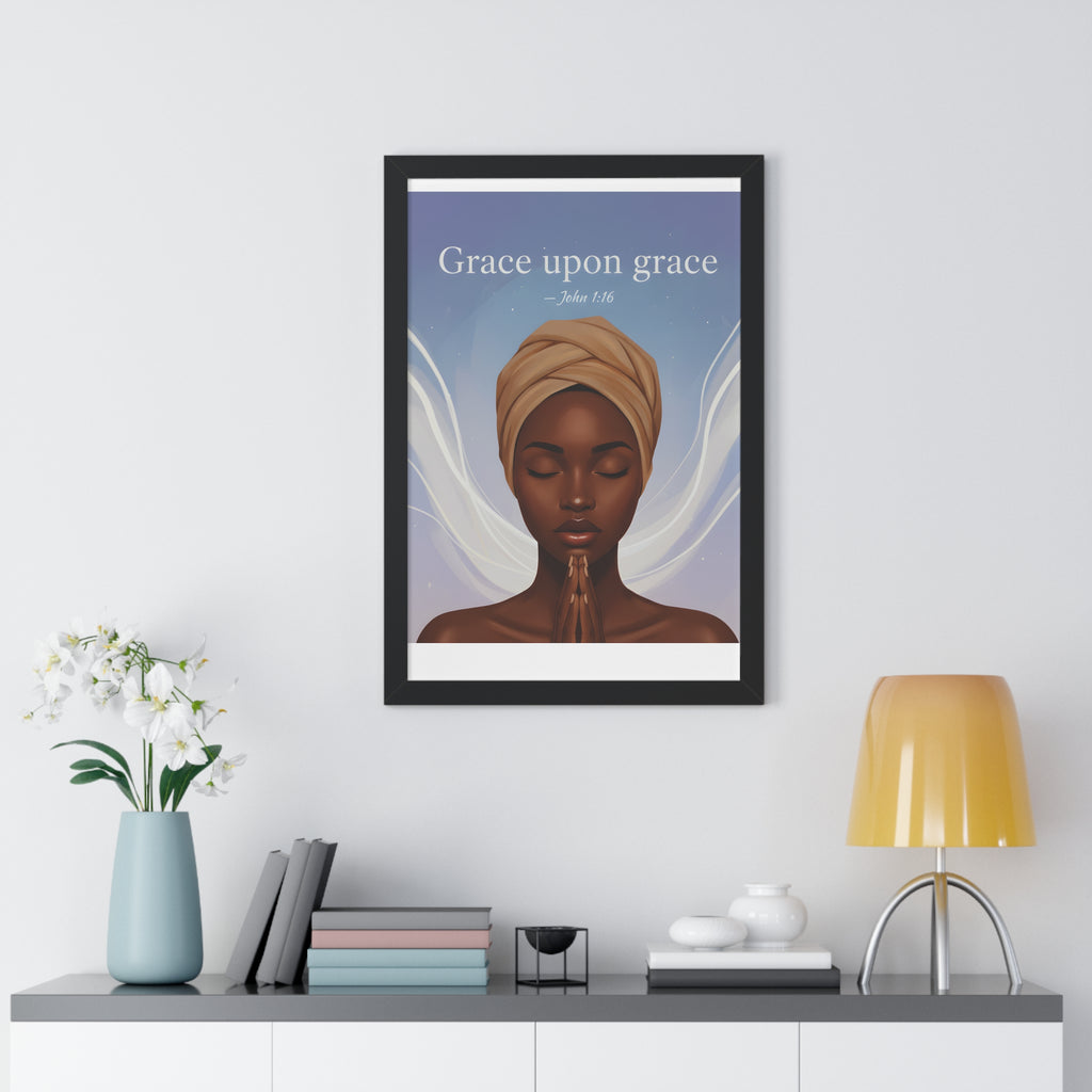 Inspirational Framed Poster, Grace upon Grace Art, Spiritual Wall Decor, Afrocentric Home Decoration, Motivational Gift