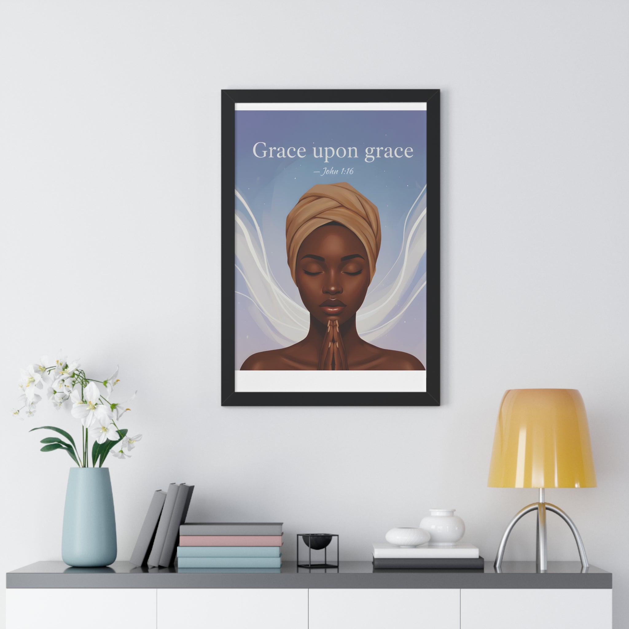 Inspirational Framed Poster, Grace upon Grace Art, Spiritual Wall Decor, Afrocentric Home Decoration, Motivational Gift