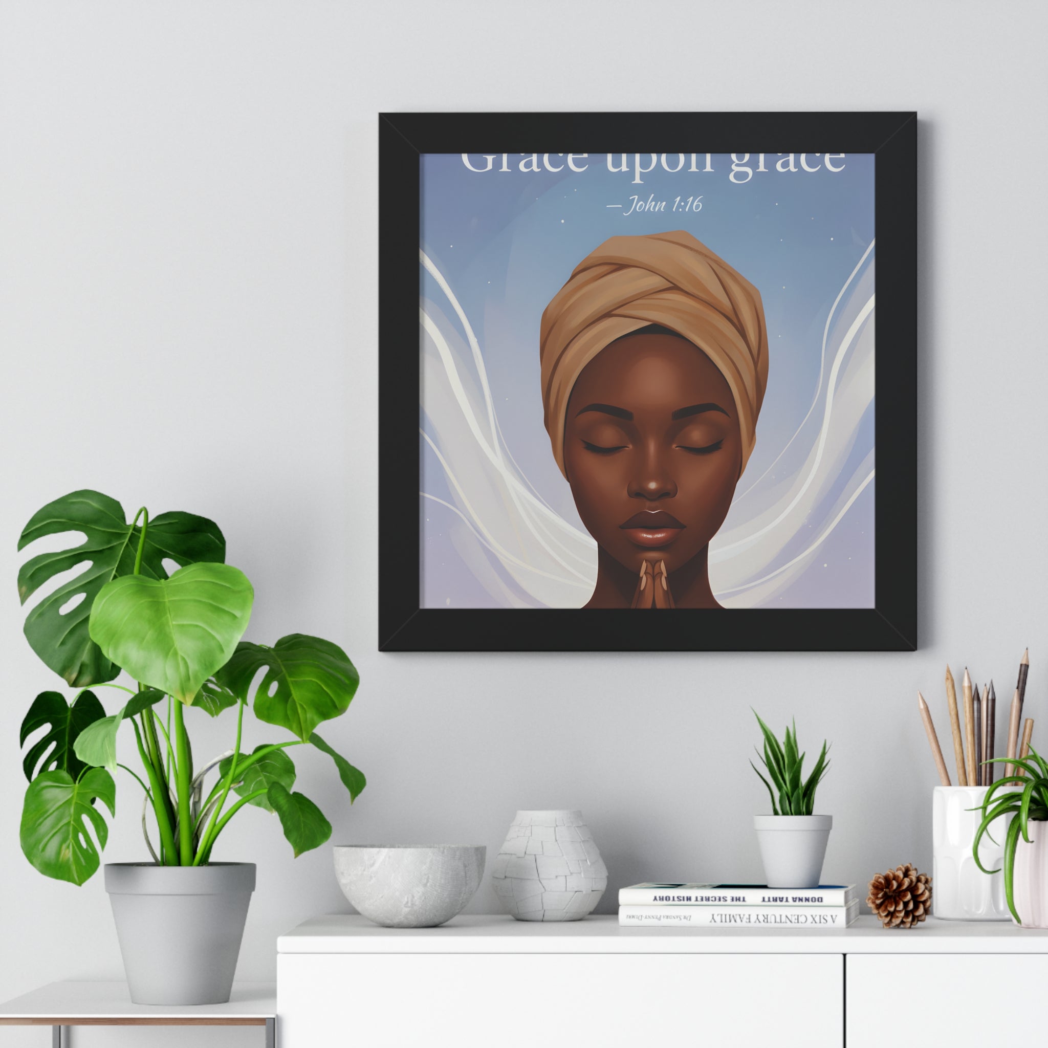 Inspirational Framed Poster, Grace upon Grace Art, Spiritual Wall Decor, Afrocentric Home Decoration, Motivational Gift