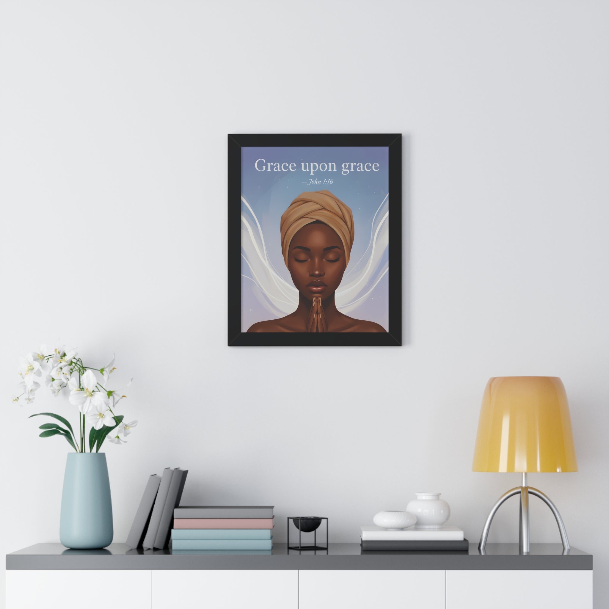 Inspirational Framed Poster, Grace upon Grace Art, Spiritual Wall Decor, Afrocentric Home Decoration, Motivational Gift