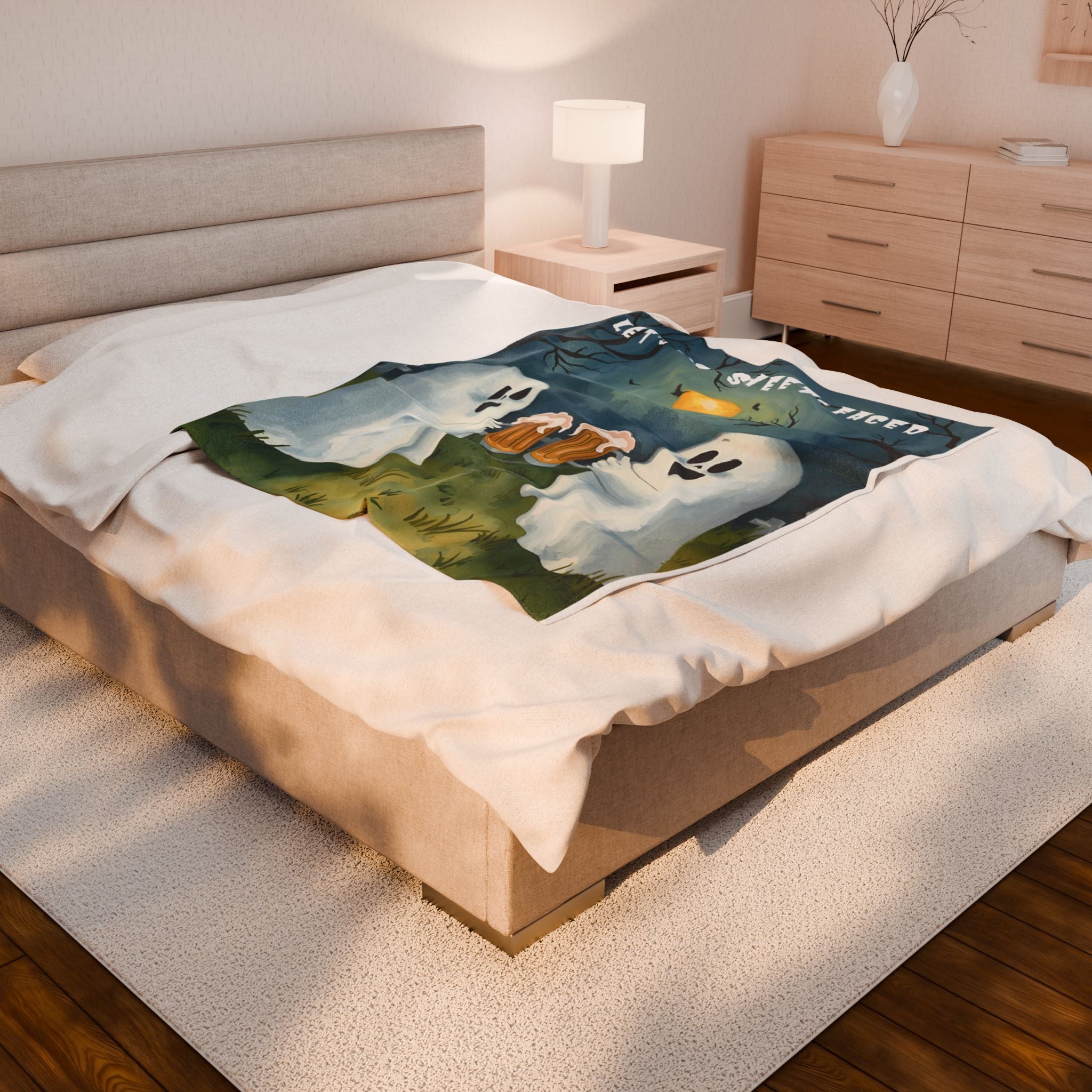 Cozy Halloween Ghost Blanket | Soft Velveteen Throw | Perfect Gift for Spooky Season, Halloween Decor, Cozy Nights, Fun Party