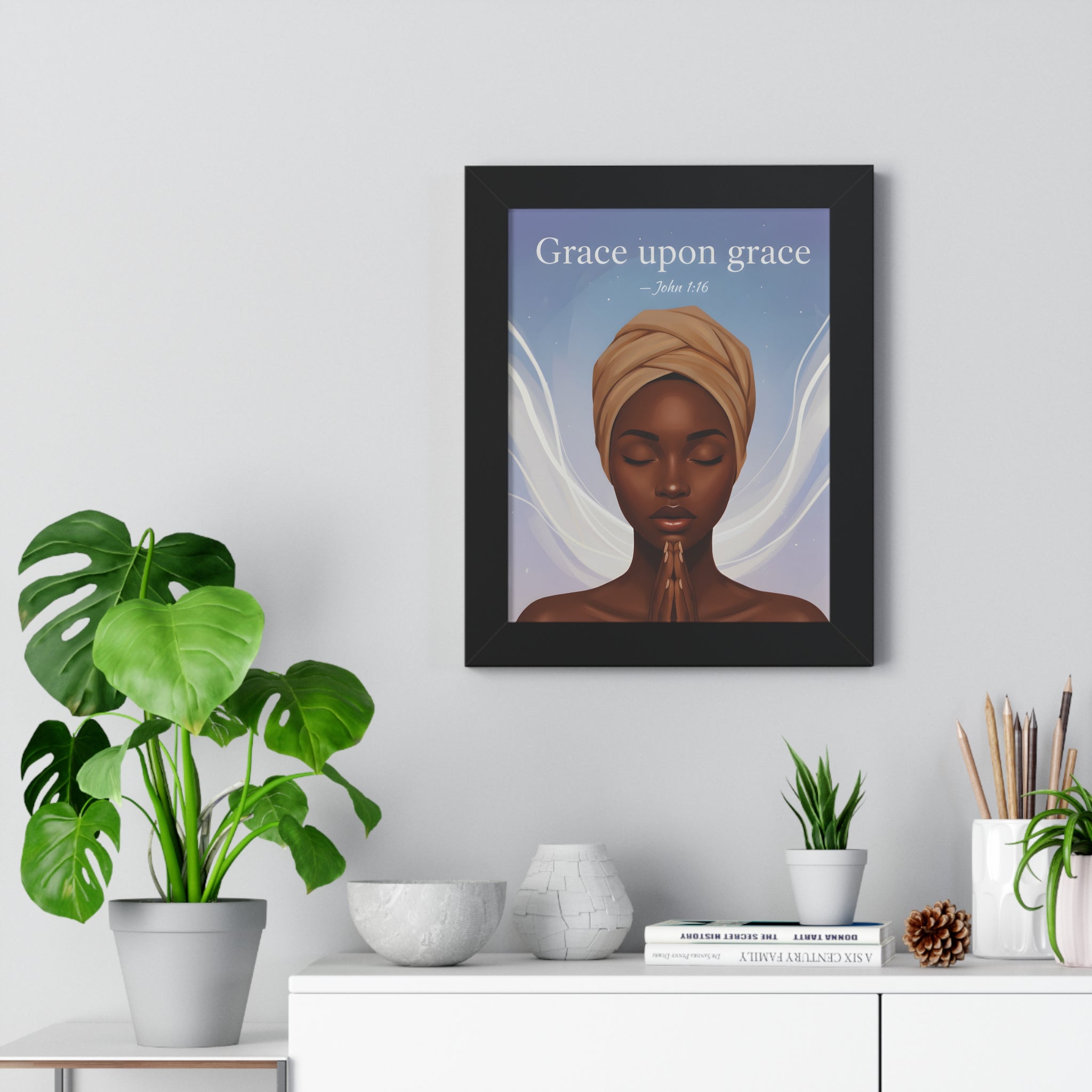 Inspirational Framed Poster, Grace upon Grace Art, Spiritual Wall Decor, Afrocentric Home Decoration, Motivational Gift
